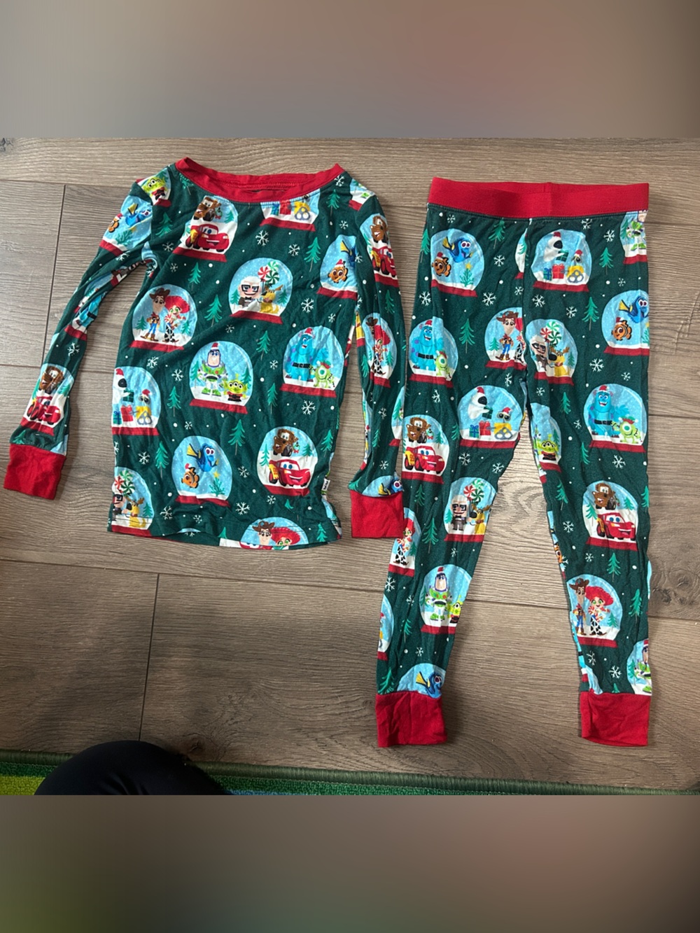 Little Sleepies Pixar Green and Red Holiday Snow Globe Pajama Set